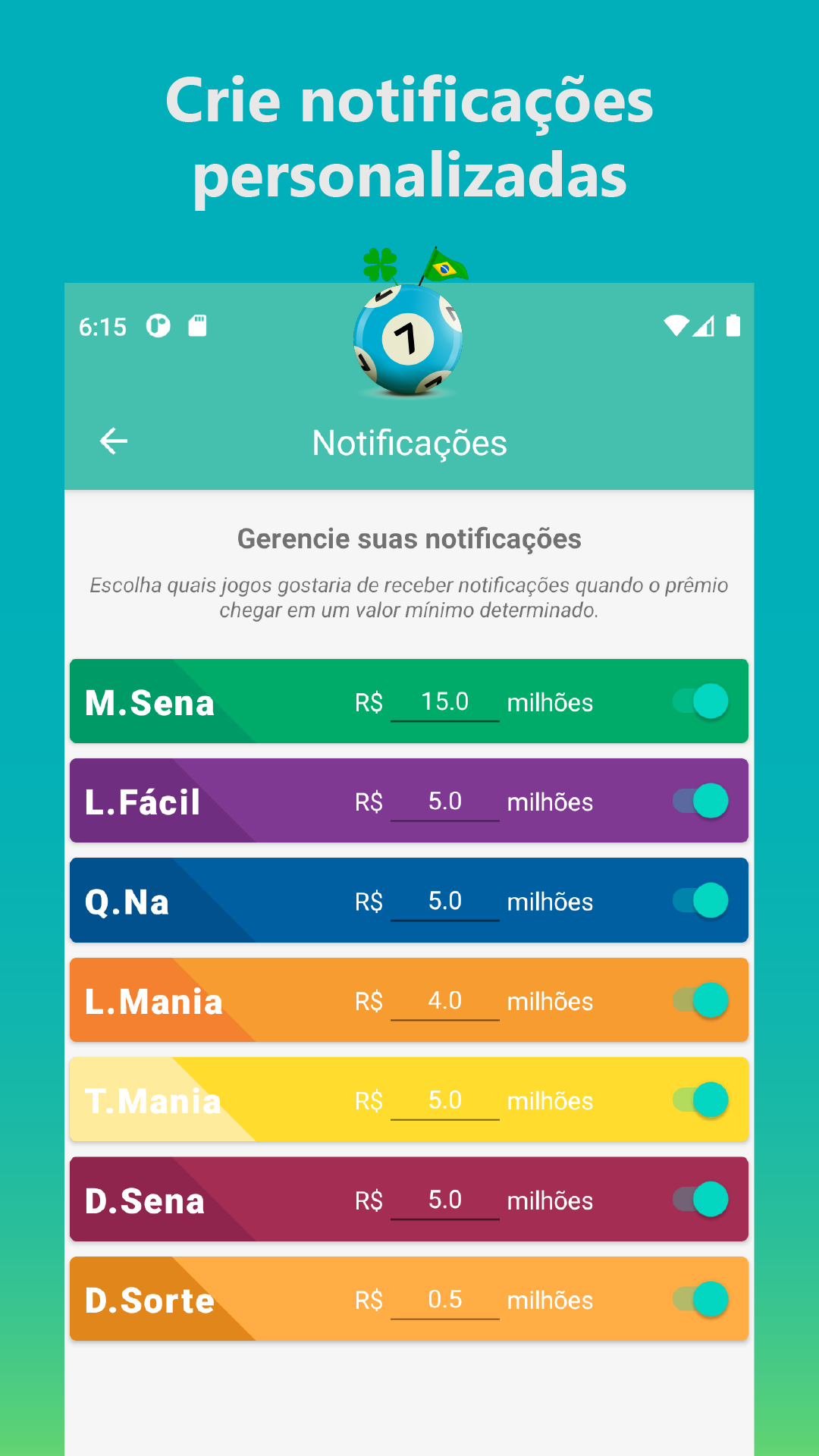 Configuração de notificações de prêmio